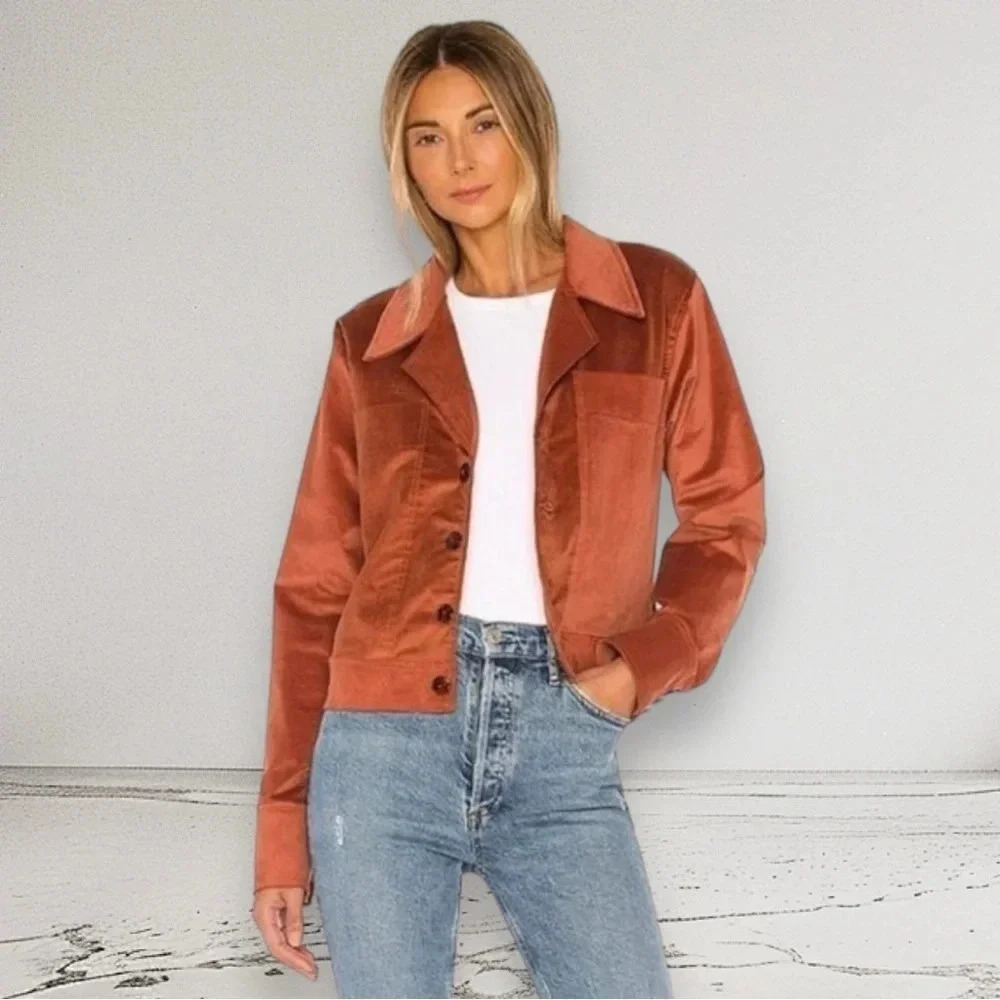 NWT REVOLVE ELLEJAY ELLIE VELVET JACKET in RUST size S